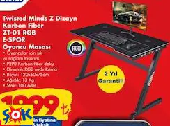 TWİSTED MİNDS Z DİZAYN KARBON FİBER ZT-01 RGB E-SPOR OYUNCU MASASI